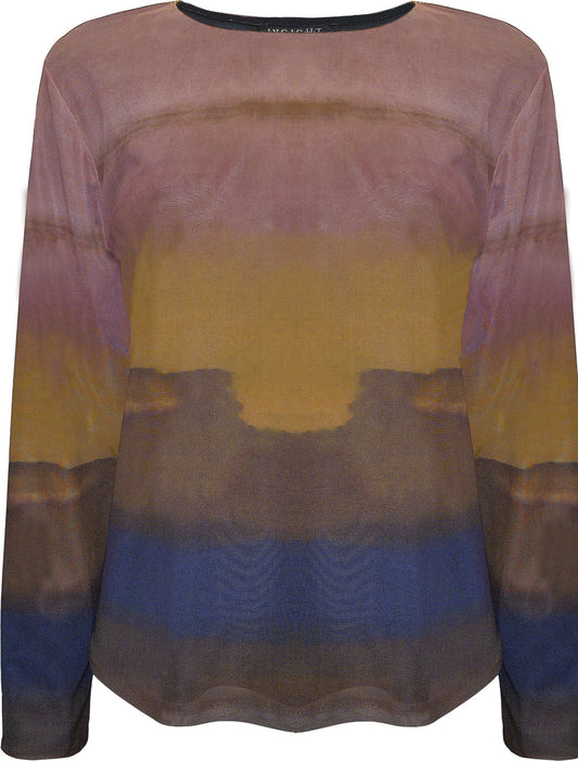 BCT7603A Printed Mesh Long Sleeve Top in Olive Mix