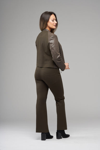 BCJ4721 Vegan Leather and Scuba Combo Jacket in New Olive