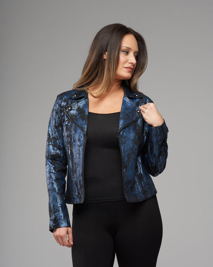 BCJ8731MC Metallic Faux Vegan Leather Moto Jacket