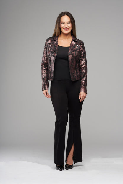 BCJ8731MC Metallic Faux Vegan Leather Moto Jacket
