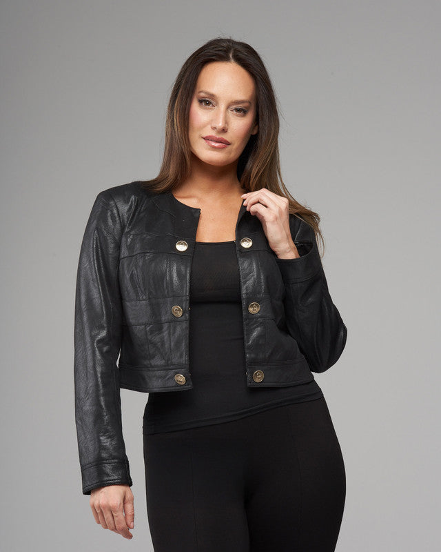 BCJ4757 Cropped Vegan Leather Jacket in Black