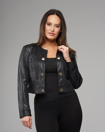BCJ4757 Cropped Vegan Leather Jacket in Black