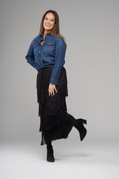 BCT2612 Chambray Button Up Top with Studs