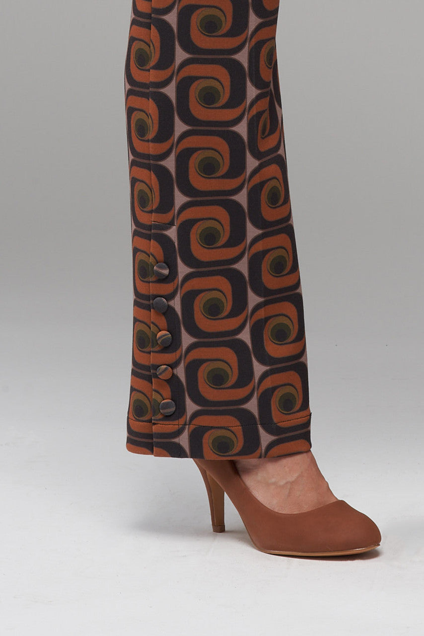 BCP7203PR Printed Scuba Pants with Side Button Trim