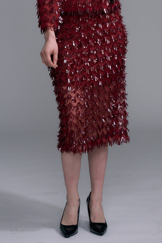 BCS1808G Sequin Fringe Skirt