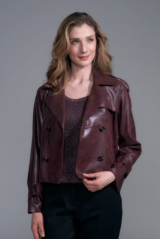 BCJ0918 Cropped Trench Vegan Leather Jacket