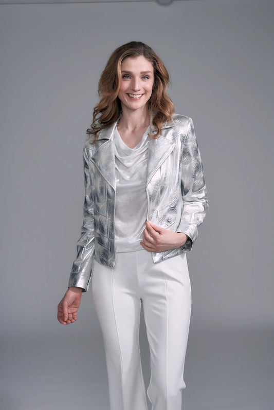 BCJ17A26CS Printed Metallic Vegan Leather Moto Jacket