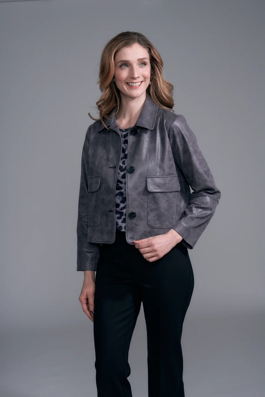 BCJ87A47A Vegan Leather Jacket with Contrast Stitching