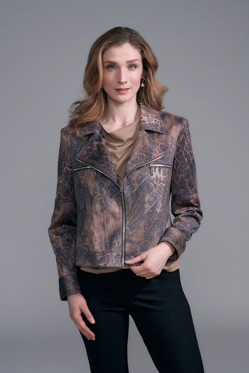 BCJ7687PRB Printed Silky Suede  Moto Jacket