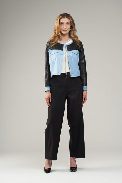 BCJ8703 Two Toned Vegan Leather Jacket
