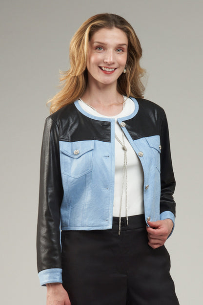 BCJ8703 Two Toned Vegan Leather Jacket