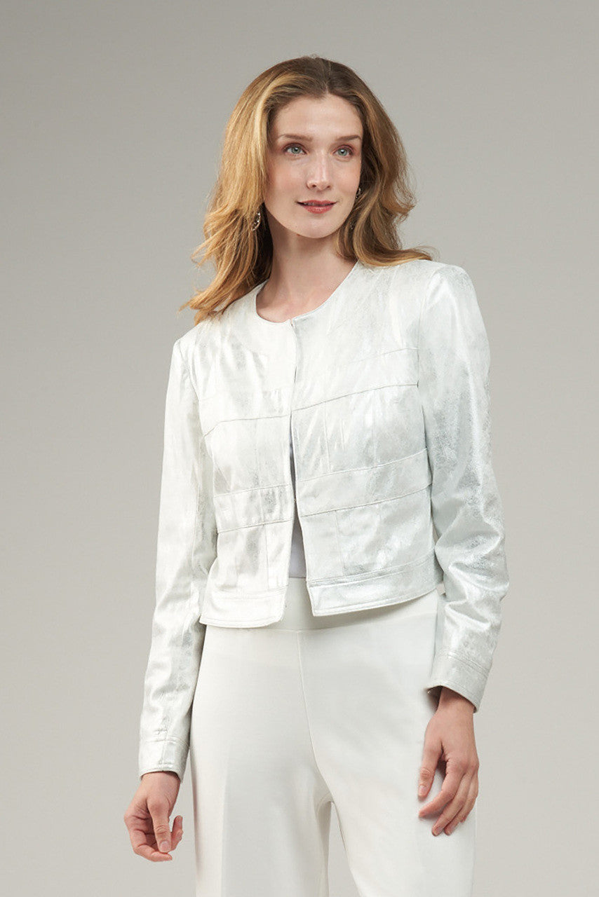 BCJ4757M Metallic Cropped Vegan Leather Jacket