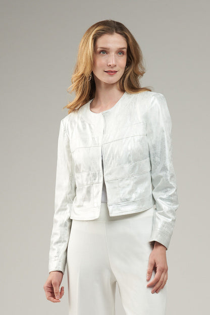 BCJ4757M Metallic Cropped Vegan Leather Jacket