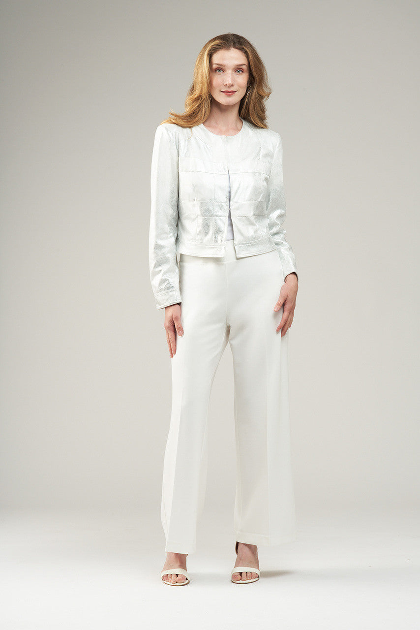 BCJ4757M Metallic Cropped Vegan Leather Jacket