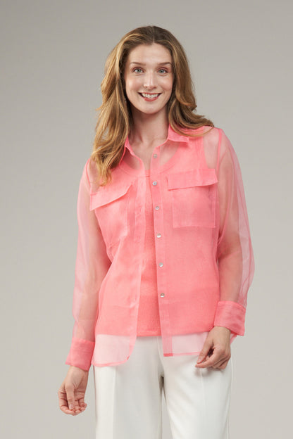BCT10157A Organza Button Up Top with Pockets