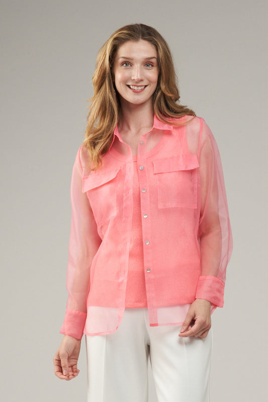 BCT10157A Organza Button Up Top with Pockets