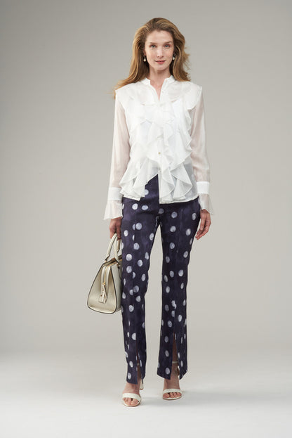 BCT9021B Ruffle Long Sleeve Button Up Top