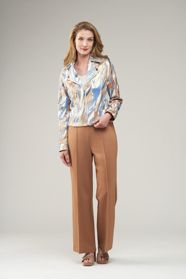 BCJ1809MPR Printed Vegan Leather Zip Up Jacket