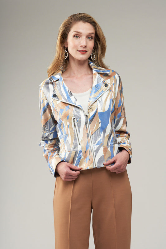 BCJ1809MPR Printed Vegan Leather Zip Up Jacket