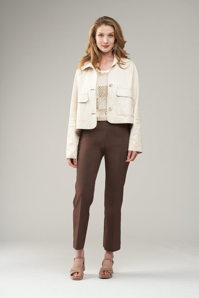 BCJ87A47 Vegan Leather Jacket with Contrast Stitching