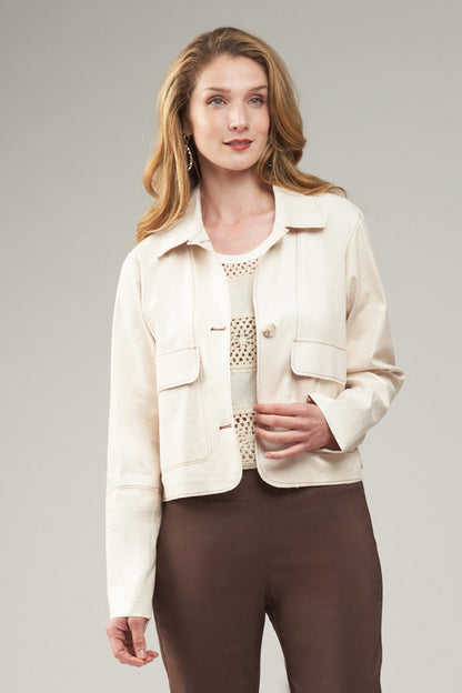 BCJ87A47 Vegan Leather Jacket with Contrast Stitching