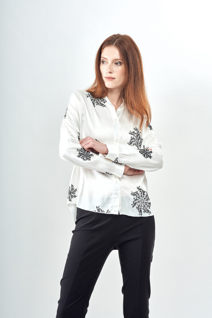 BCT10167A Sequins Flower Button Up Top