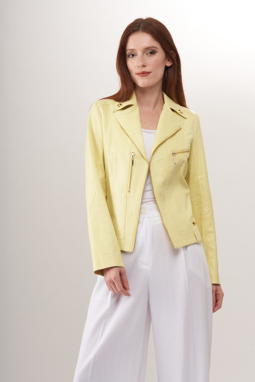 BCJ17681E Solid Vegan Leather Jacket