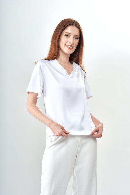 BCT8933V Satin Short Sleeve Top