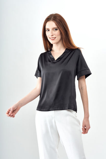 BCT8933V Satin Short Sleeve Top