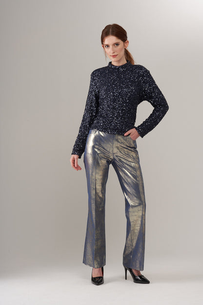 BCP8712 Metallic Faux Vegan Leather Jeans