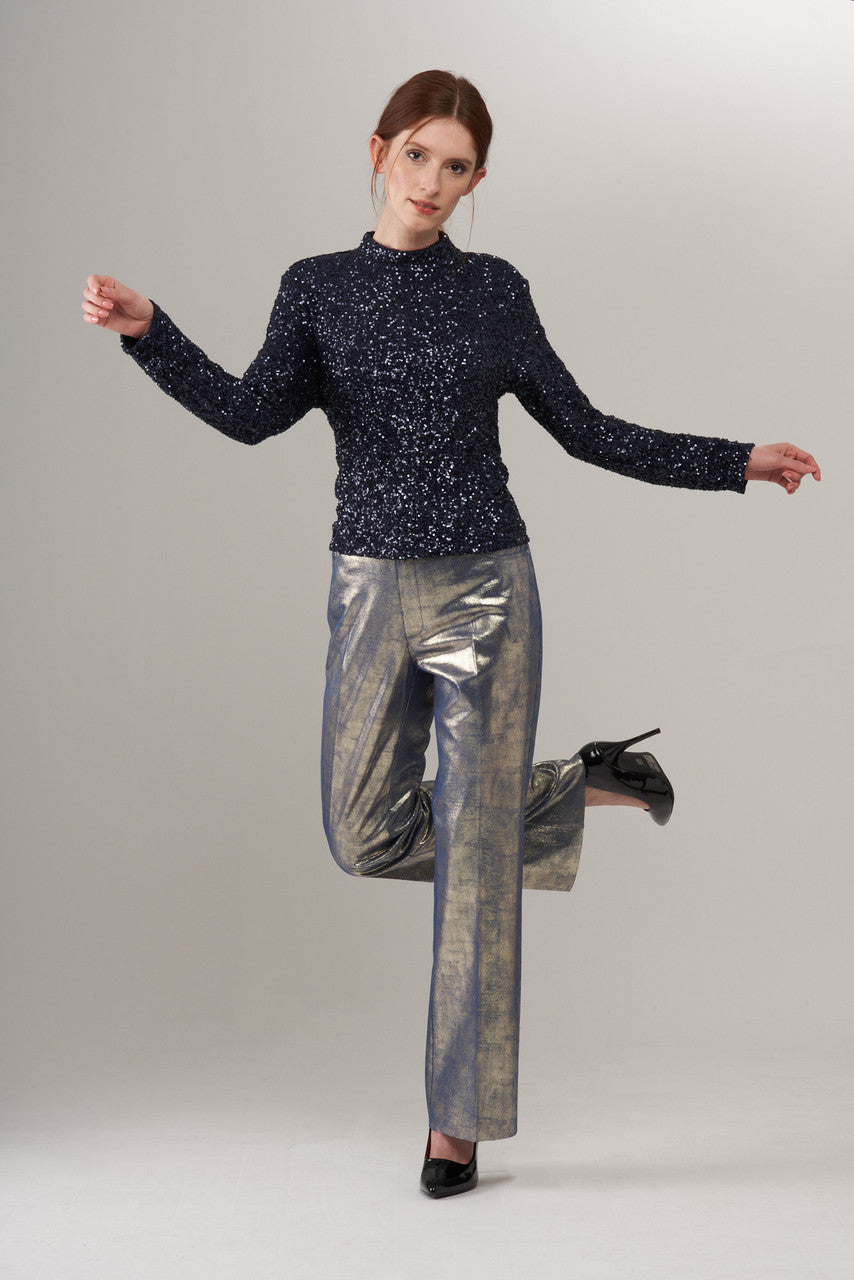 BCT6787A Sequin Mock Neck Top