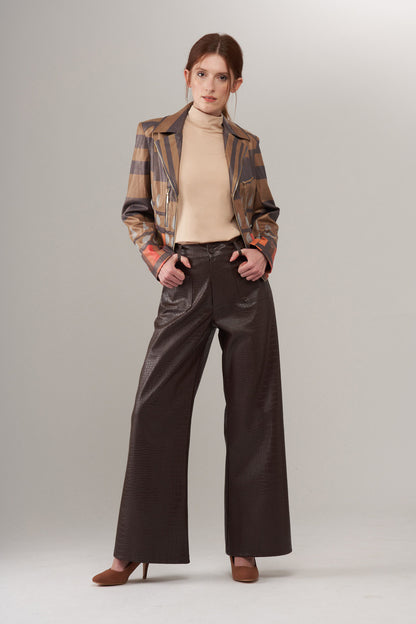 BCP5703a Textured Vegan Leather Pants in Embossed Gator