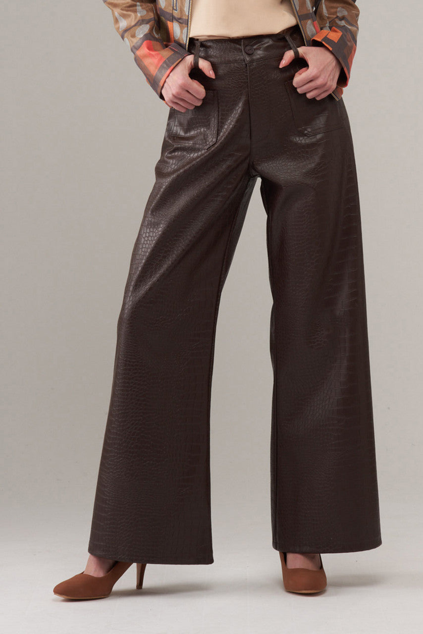 BCP5703a Textured Vegan Leather Pants in Embossed Gator