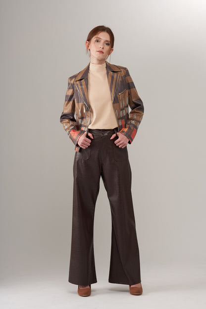 BCJ17681MPRG Printed Metallic Vegan Leather Moto Jacket