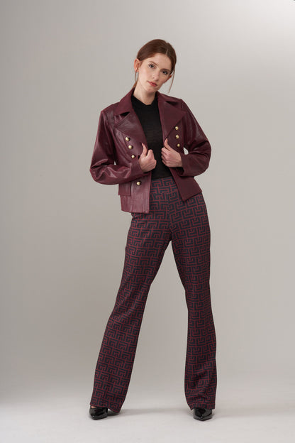 BCJ5726CB Solid Vegan Leather Jacket with Button Trim