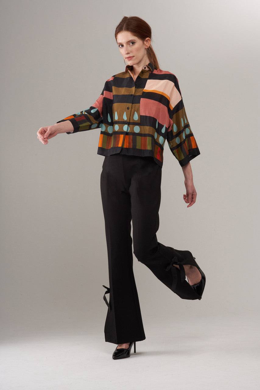 BCT5753 Printed Boxy Button Up in Color Play