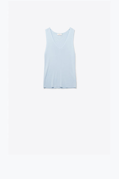 Q2 baby blue sleeveless fine knitted top With V-Neck