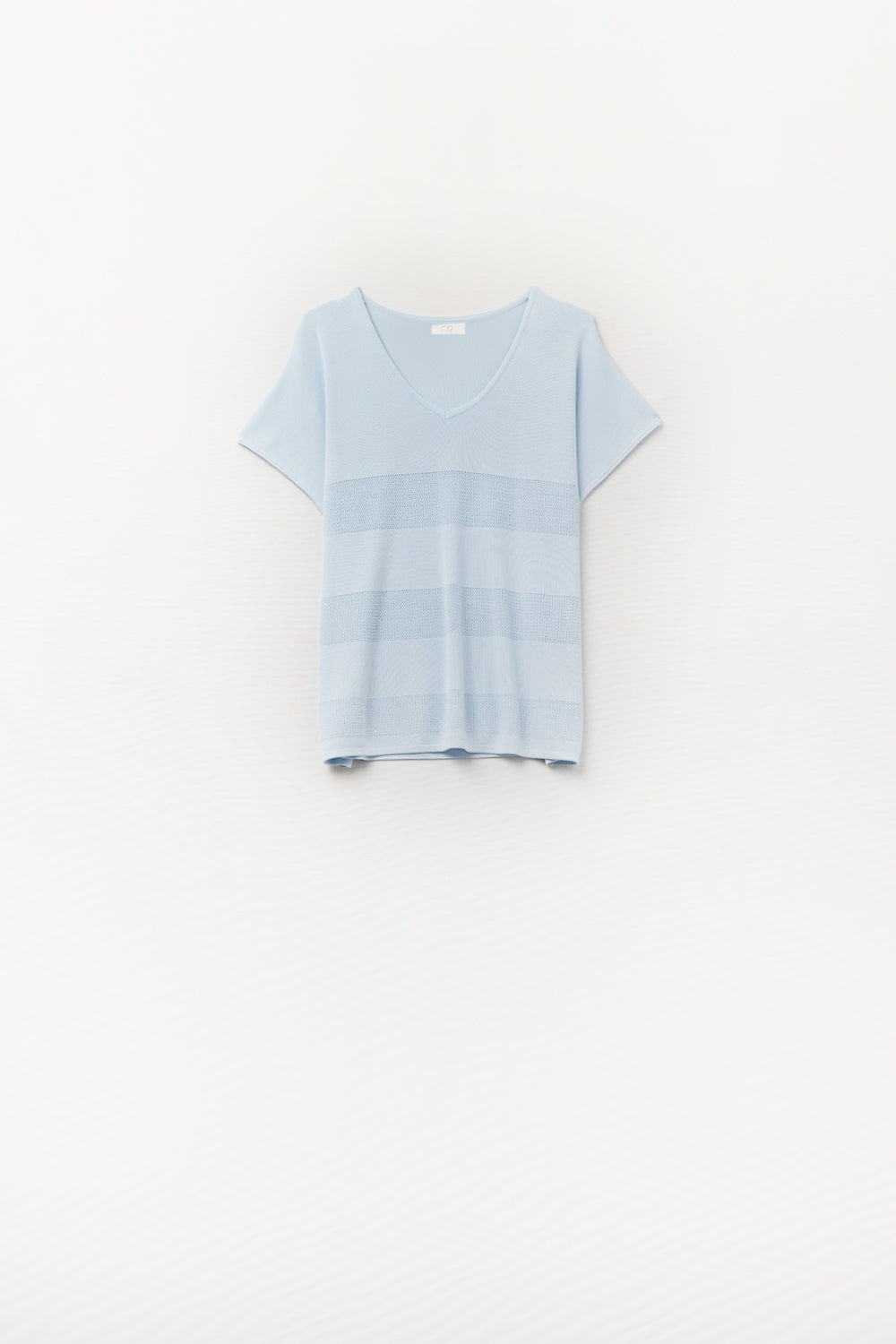 Baby Blue V-neck sweater with open knit detail