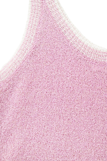 Baby Pink Knit Tank Top with White Trim
