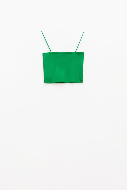 Basic knitted Top In Green With Thin Straps