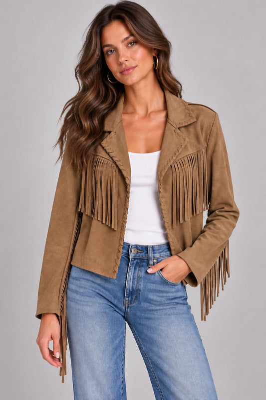 BCJ0901A Silky Suede Fringe Jacket