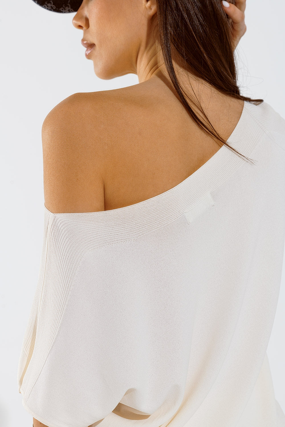 Beige boat neck relaxed sweater