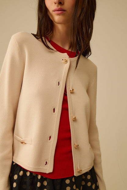 Beige Cardigan with Gold Buttons