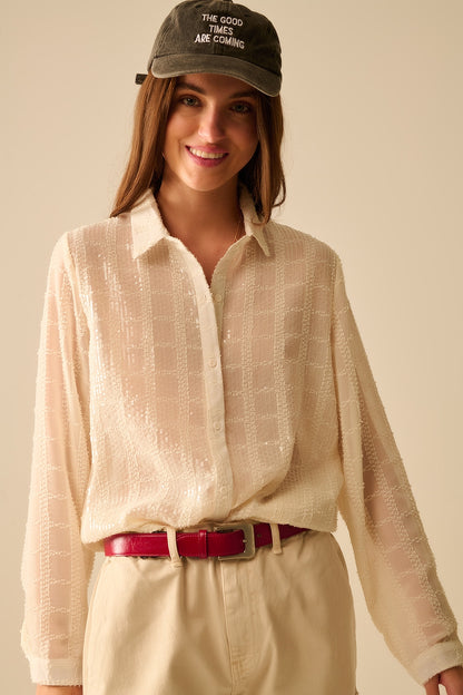 beige chiffon shirt with sequin detail