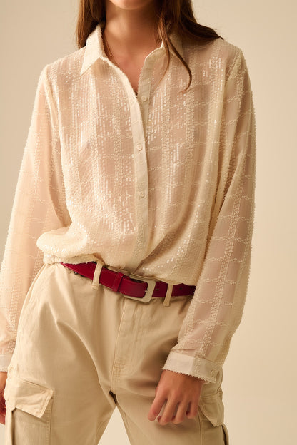 beige chiffon shirt with sequin detail