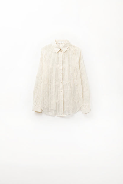 Q2 beige crochet shirt with embroidered details