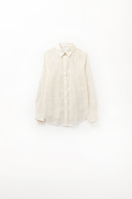 Q2 beige crochet shirt with embroidered details