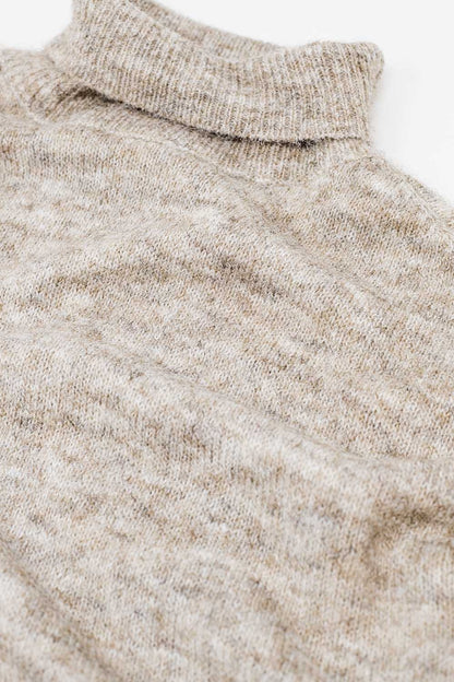 Beige fluffy high neck relax fit sweater