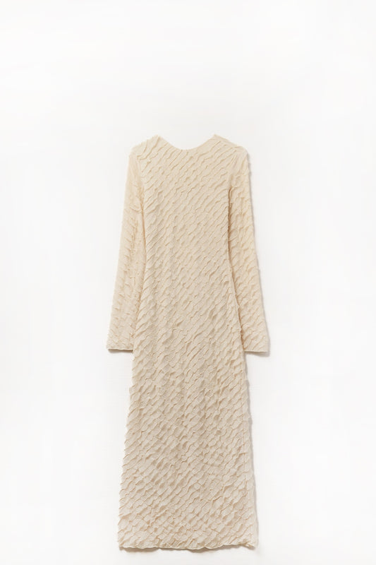 Q2 Beige Maxi Dress With Bias mini Ruffle Design