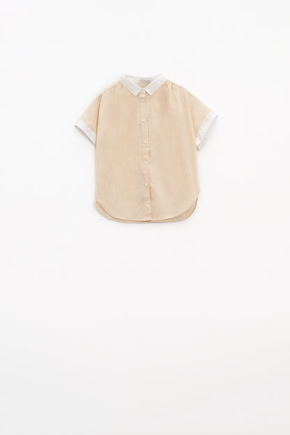 Beige shirt with short sleeves and vertical stripes